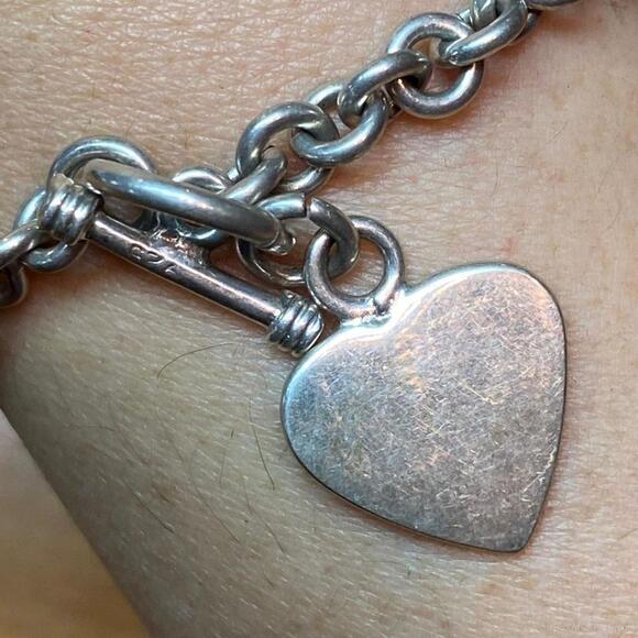 Sterling Silver Heart Charm Toggle Clasp Fashion Link Bracelet For Women - Picture 5 of 9